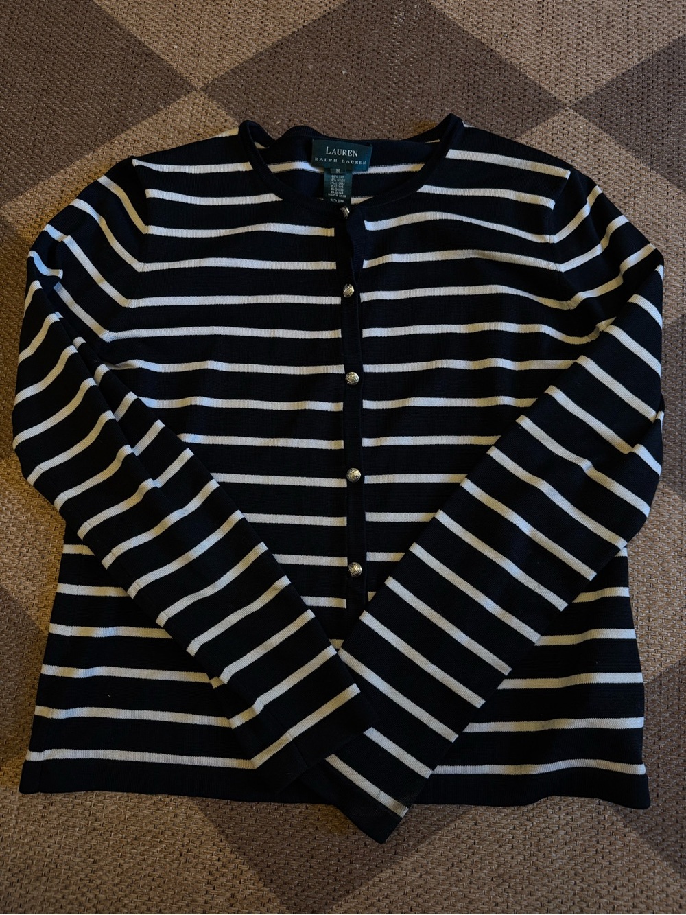 Lauren Ralph Lauren black and White Striped Button Front Cardigan